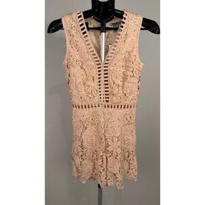 Love X Designed womens pink lace hollow out romper jumpsuit v neck sleeveless
